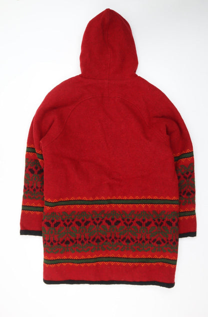 Woolrich Men's Red Wool Full Zip Hooded Fair Isle Jacket Size M