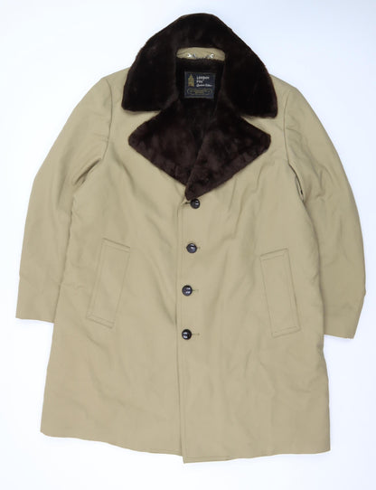London Fog Men's Beige 44 Classic Overcoat with Faux Fur Collar