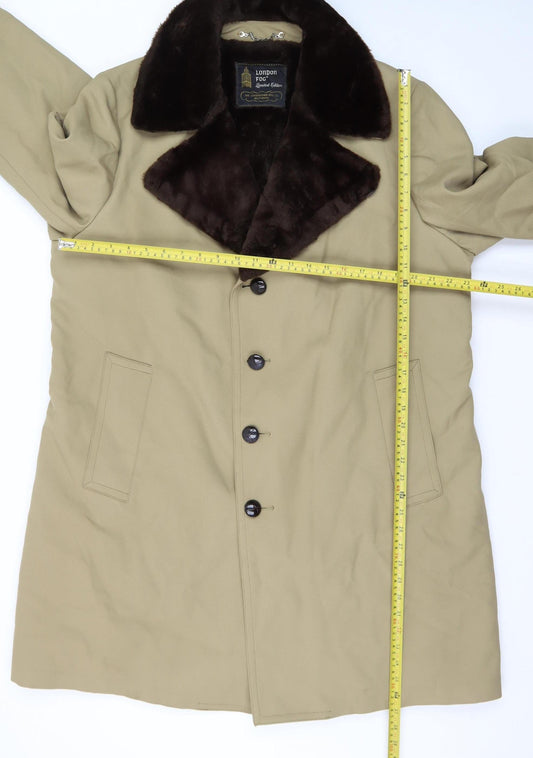 London Fog Men's Beige 44 Classic Overcoat with Faux Fur Collar