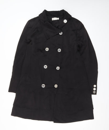 Charles Klein Womens Black L Trench Coat Cotton Blend Buttoned