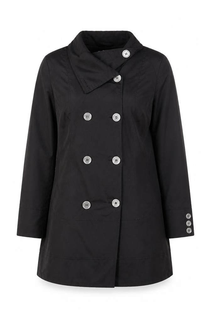 Charles Klein Womens Black L Trench Coat Cotton Blend Buttoned