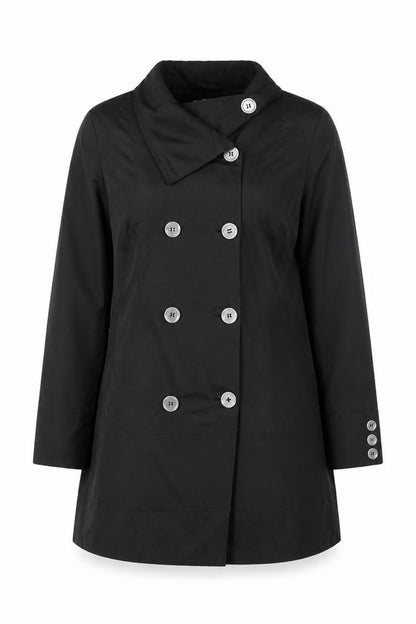 Charles Klein Womens Black L Trench Coat Cotton Blend Buttoned
