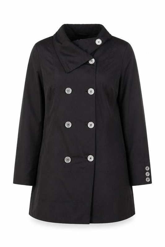 Charles Klein Womens Black L Trench Coat Cotton Blend Buttoned