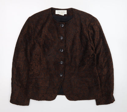 Jones New York Women Brown Floral Blazer Size M Lined Buttoned Jacket