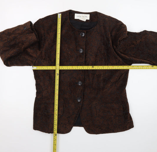 Jones New York Women Brown Floral Blazer Size M Lined Buttoned Jacket