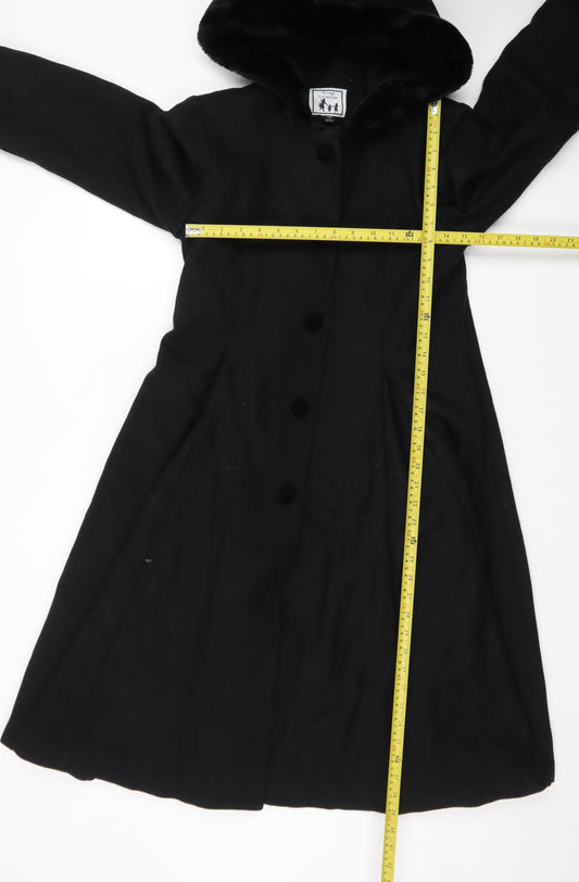 Trilogi Collection Teens Black Wool Hooded Fur Trim Long Coat Size 14