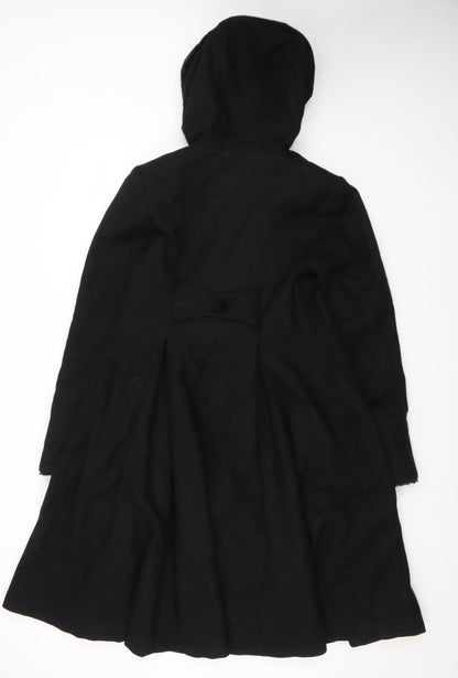 Trilogi Collection Teens Black Wool Hooded Fur Trim Long Coat Size 14