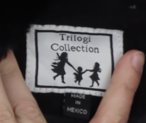 Trilogi Collection Teens Black Wool Hooded Fur Trim Long Coat Size 14