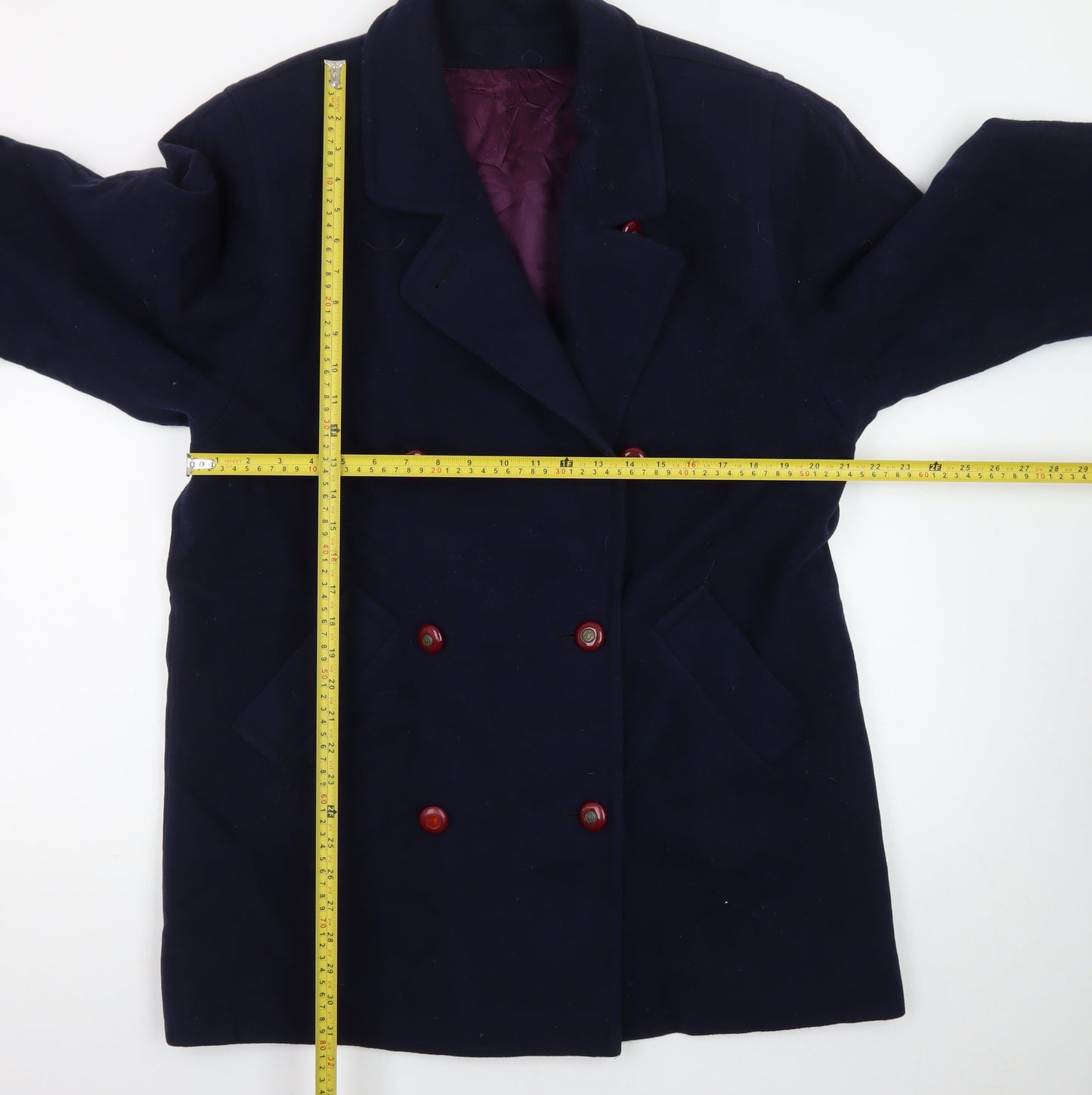 Mallia Women's Blue Wool Pea Coat Size 10 Double-Breasted