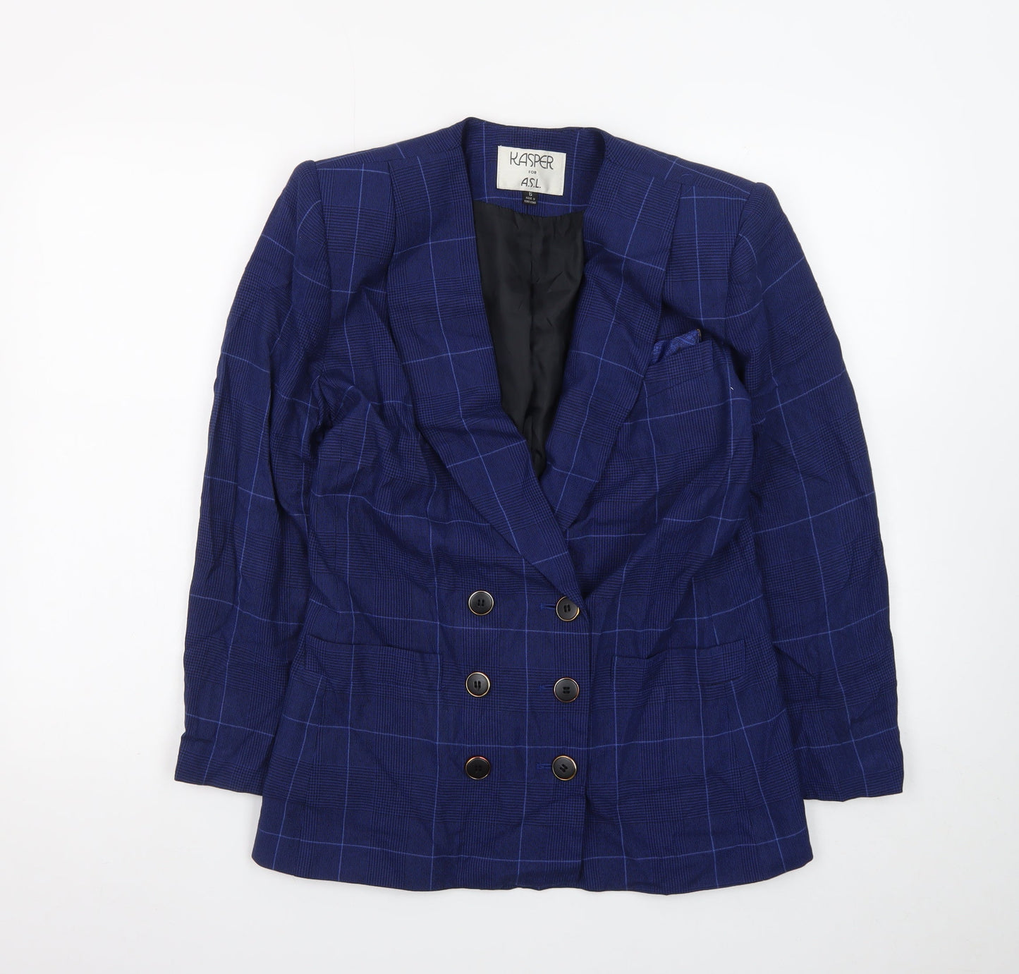 Kasper Women's Blue Checked Double-Breasted Blazer Size 10