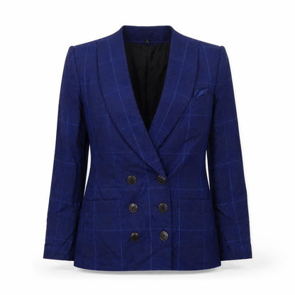 Kasper Women's Blue Checked Double-Breasted Blazer Size 10