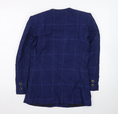 Kasper Women's Blue Checked Double-Breasted Blazer Size 10