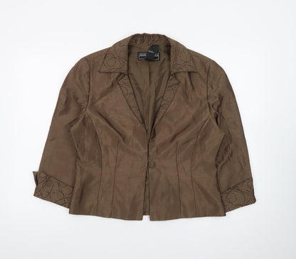 Jessica Howard Evenings Brown Women's Blazer Size 14 Nylon Polyester Lined