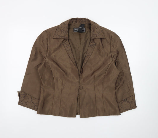 Jessica Howard Evenings Brown Women's Blazer Size 14 Nylon Polyester Lined