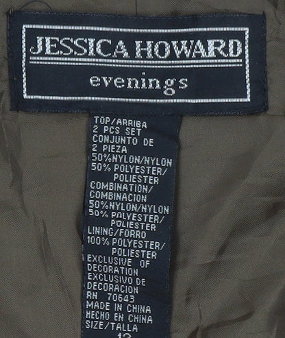 Jessica Howard Evenings Brown Women's Blazer Size 14 Nylon Polyester Lined