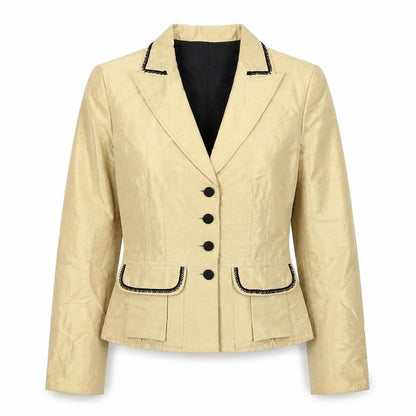 Kay Unger Women's Beige Silk Single-Breasted Blazer Size 14