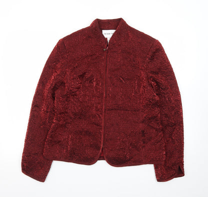 Victor Costa Women’s Red Textured Velvet Jacket Size 12 Classic Zip Front