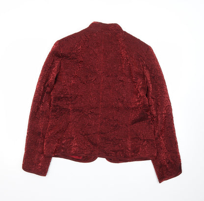 Victor Costa Women’s Red Textured Velvet Jacket Size 12 Classic Zip Front