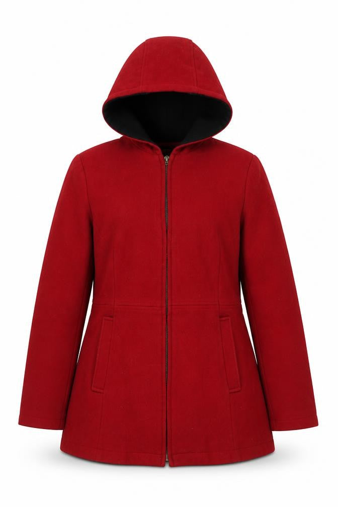 Fleet Street Wool Women's Red Hooded Mid-Length Wool Blend Coat Size M