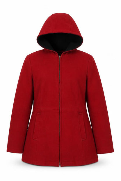 Fleet Street Wool Women's Red Hooded Mid-Length Wool Blend Coat Size M