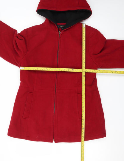 Fleet Street Wool Women's Red Hooded Mid-Length Wool Blend Coat Size M