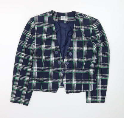 Koret Petites Blue Check Double-Breasted Blazer Women's Size 10