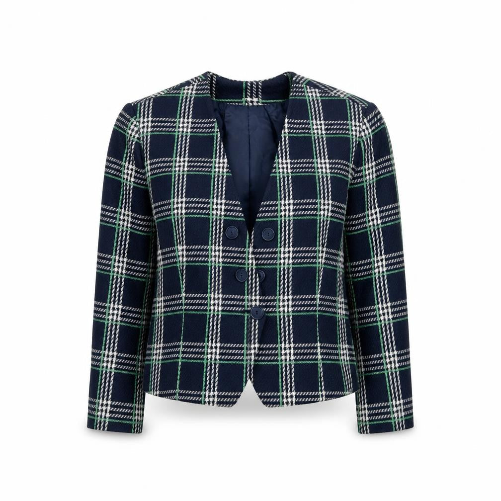 Koret Petites Blue Check Double-Breasted Blazer Women's Size 10
