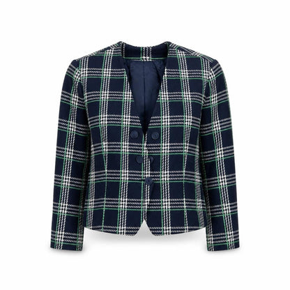 Koret Petites Blue Check Double-Breasted Blazer Women's Size 10