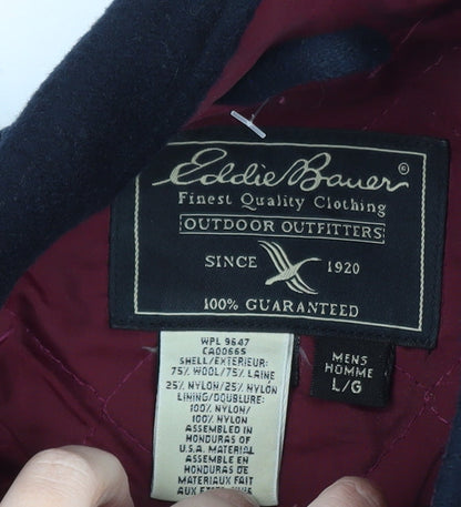 Eddie Bauer Men’s Black Wool Blend Mid-Length Overcoat L