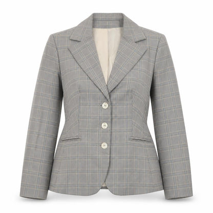 Larry Levine Classics Women's Grey Check Blazer Size 12 Single-Breasted Lined Jacket