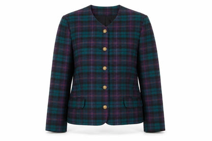 Alfred Dunner Women's Green Purple Plaid Wool Blend Blazer Size 10