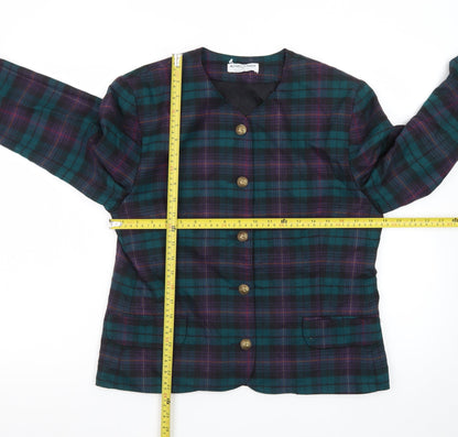 Alfred Dunner Women's Green Purple Plaid Wool Blend Blazer Size 10
