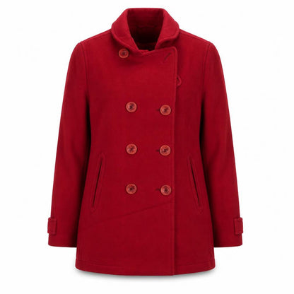 L.L.Bean Womens Red Wool Pea Coat Mid-Length Jacket Size M
