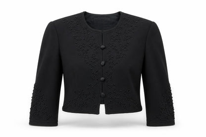 Donna Morgan Women Black Petite Cropped Suit Jacket Size 8 Polyester