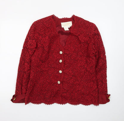 Rickie Freeman Red Lace Silk Trim Suit Top Women’s Size 12