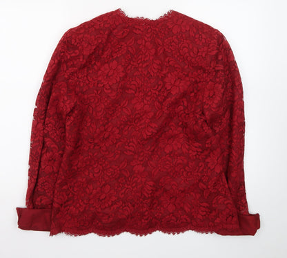 Rickie Freeman Red Lace Silk Trim Suit Top Women’s Size 12