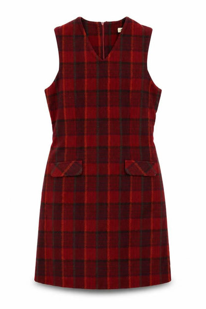 Eddie Bauer Women Red Check Wool Shift Dress Size 8 Sleeveless Vintage