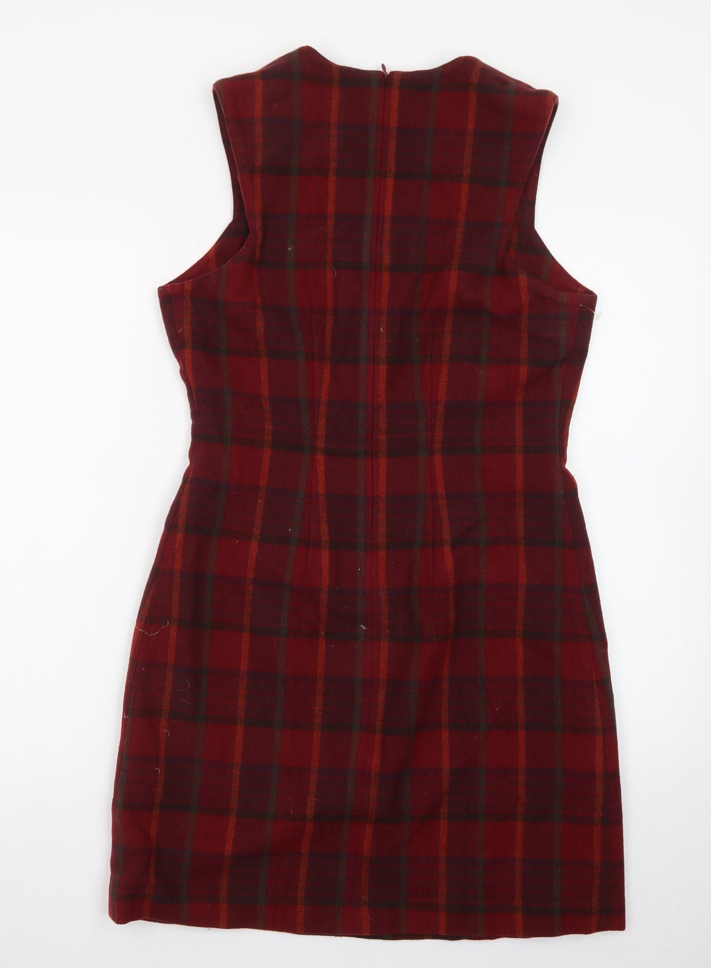 Eddie Bauer Women Red Check Wool Shift Dress Size 8 Sleeveless Vintage