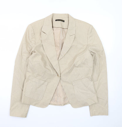 Dalia Collection Beige Pinstripe Cotton Blazer Womens Size 10