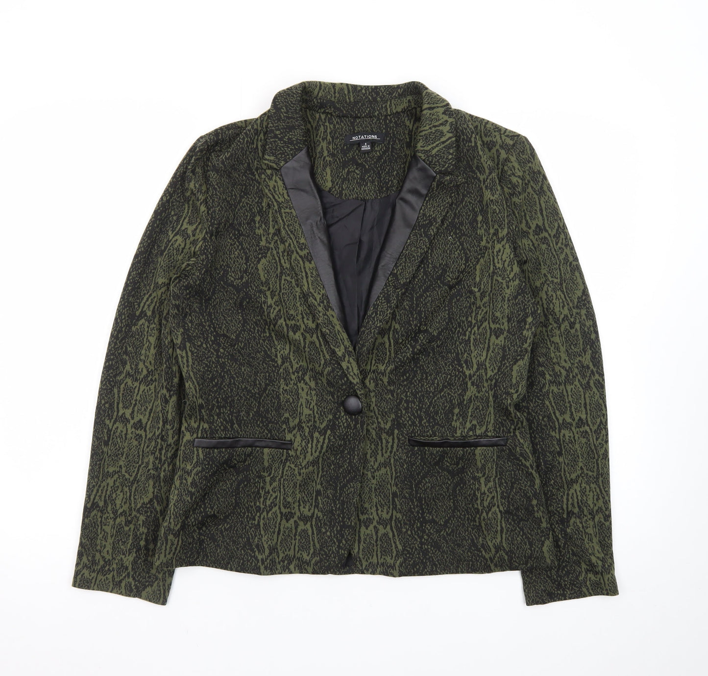 Notations Women's Green Animal Print Tuxedo Blazer Size S