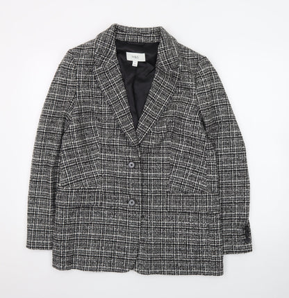 Marks and Spencer Women Black Check Blazer Size 10 Classic Wool Blend