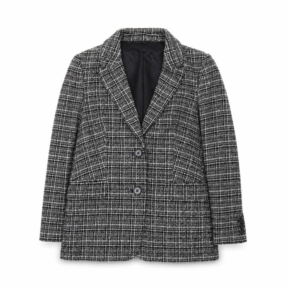 Marks and Spencer Women Black Check Blazer Size 10 Classic Wool Blend