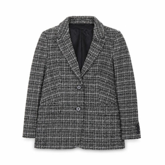 Marks and Spencer Women Black Check Blazer Size 10 Classic Wool Blend