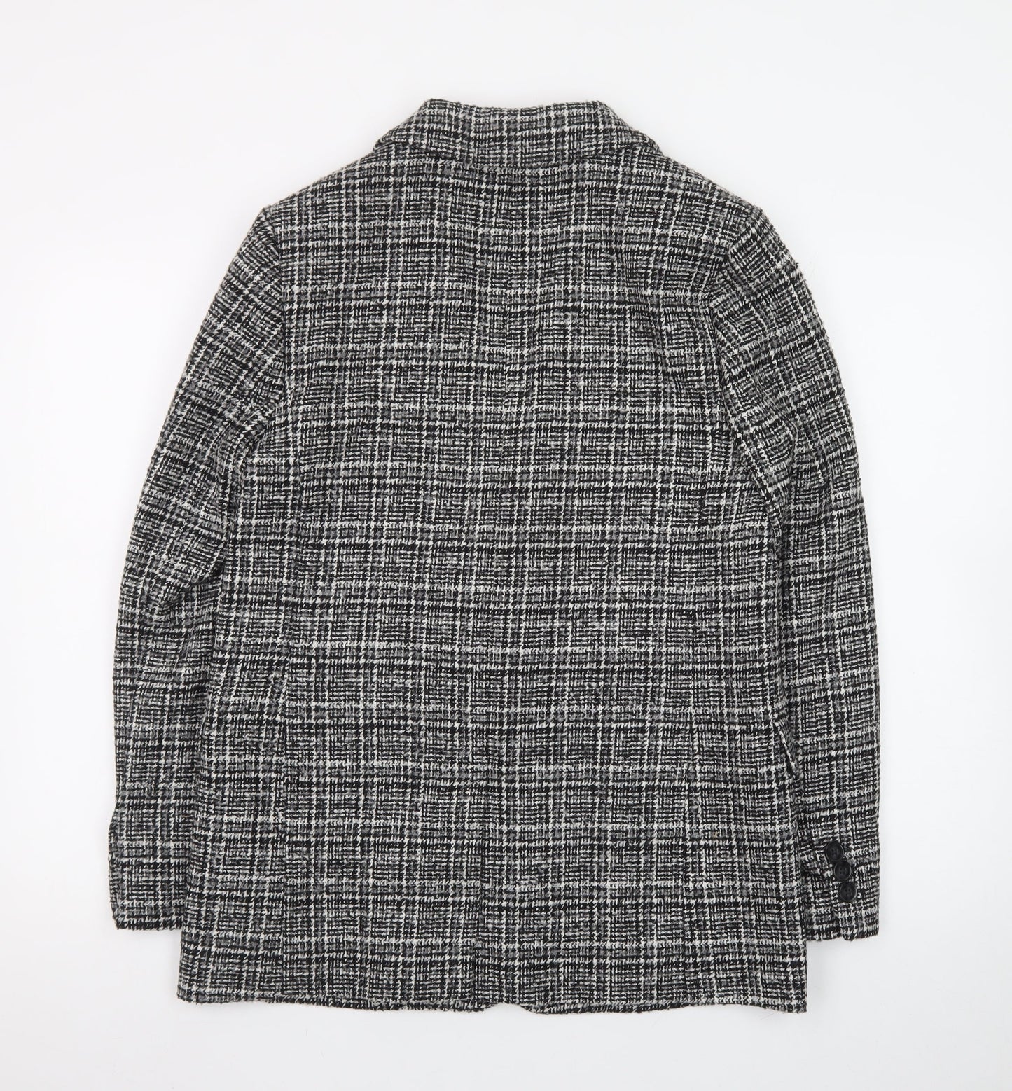 Marks and Spencer Women Black Check Blazer Size 10 Classic Wool Blend