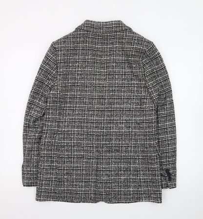 Marks and Spencer Women Black Check Blazer Size 10 Classic Wool Blend