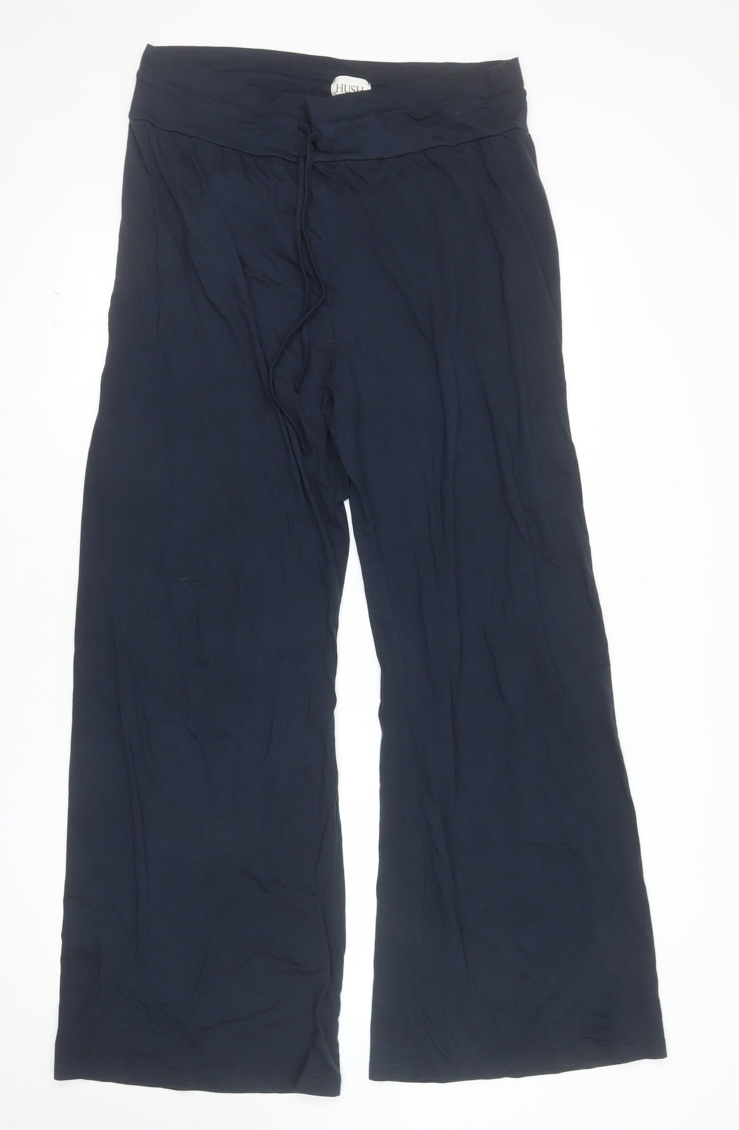 Hush Women Navy Blue Wide-Leg Drawstring Trousers Size 14