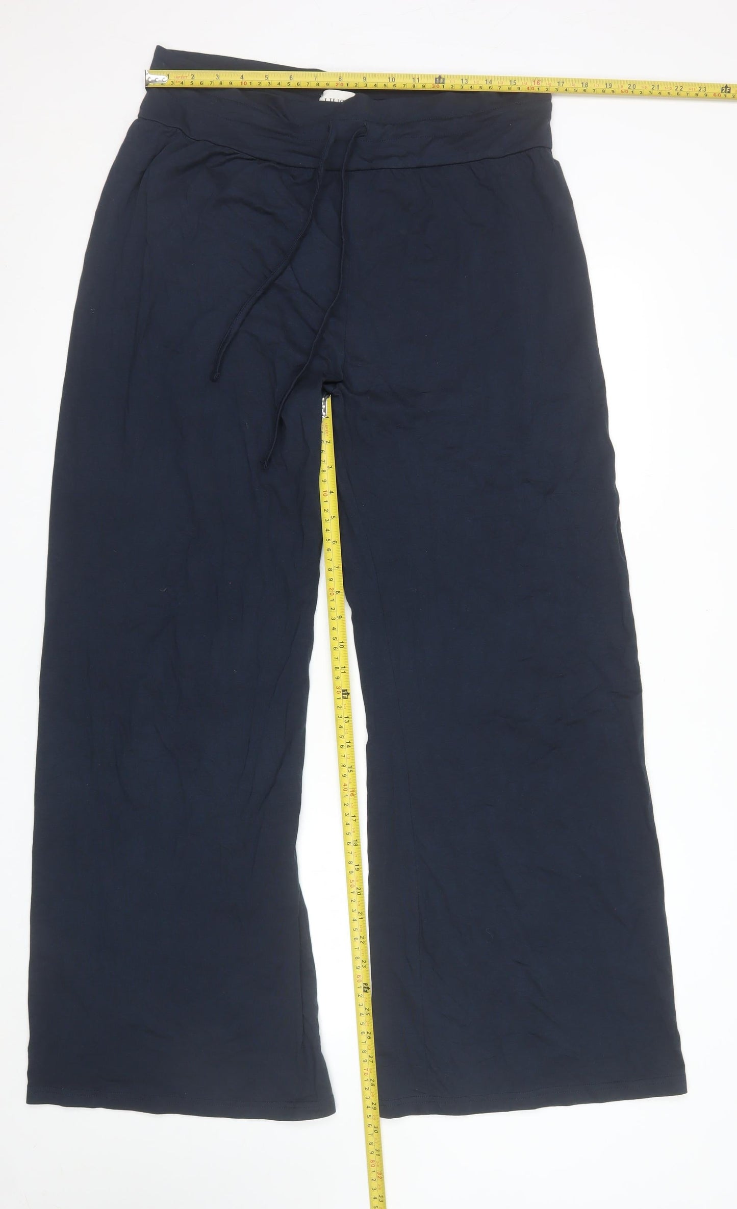Hush Women Navy Blue Wide-Leg Drawstring Trousers Size 14