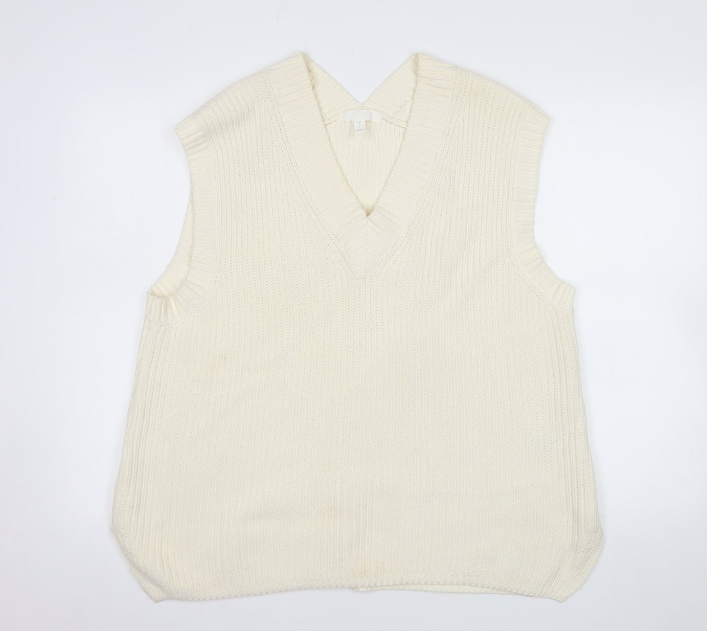 H&M Women Ivory Chunky Knit V-Neck Sleeveless Vest S