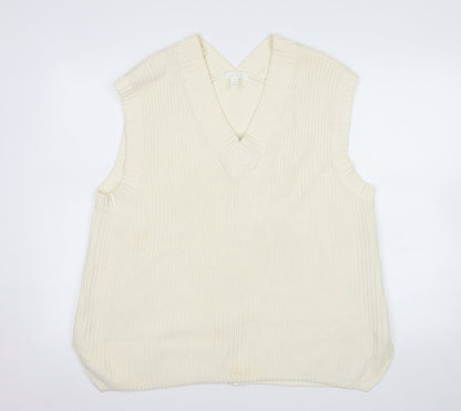 H&M Women Ivory Chunky Knit V-Neck Sleeveless Vest S