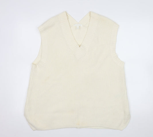 H&M Women Ivory Chunky Knit V-Neck Sleeveless Vest S